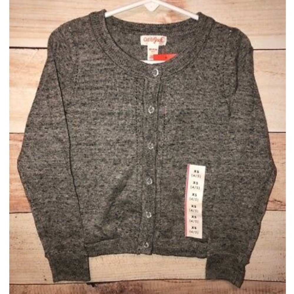 Cat & Jack Girls Gray Sweater XS (4/5) Button Up